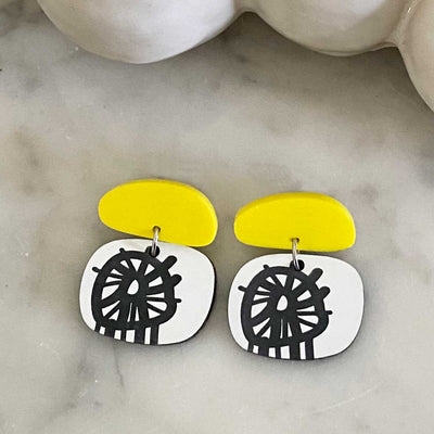 Circle Burst Earrings - Black White and Lemon- Small