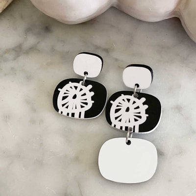 Circle Burst Earrings - Black and White - Asymmetric style