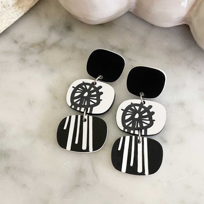 Circle Burst Earrings - Black and White - Duo