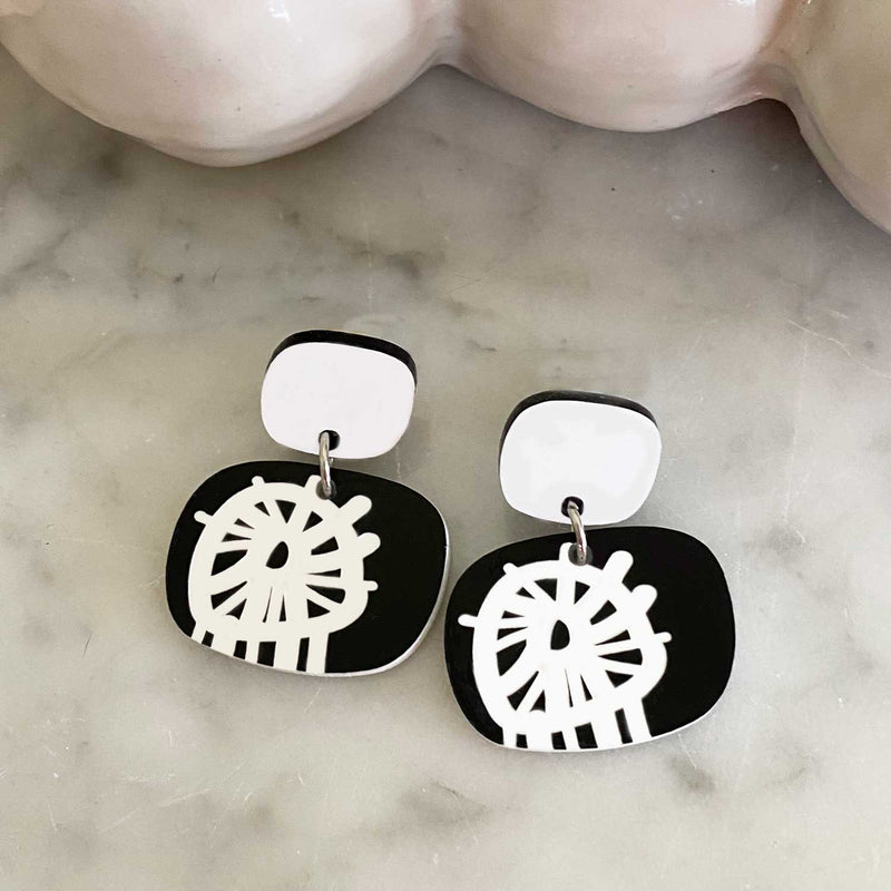 Circle Burst Earrings - Black and White - Small