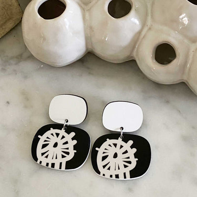 Circle Burst Earrings - Black and White - Medim
