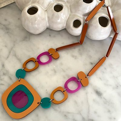 Copper, Jade and Fuschia  Coloured Short Necklace