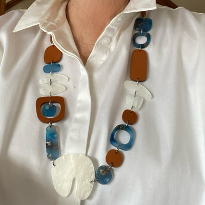 Blue, Copper and White Long Necklace