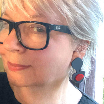 Double Pebble Earrings – Dark Navy and Red