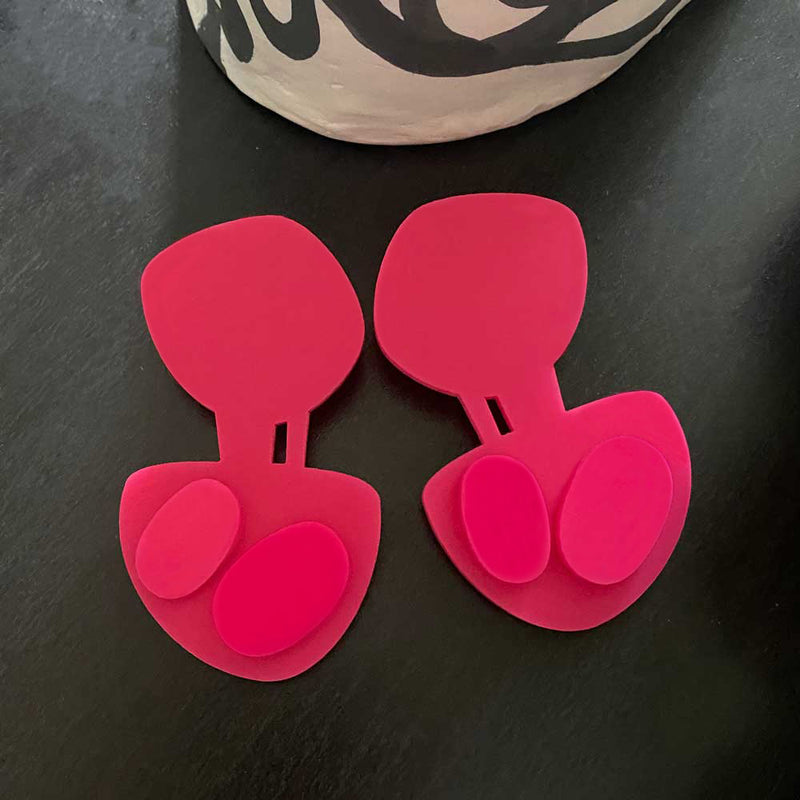 Double Pebble Earrings – Hot Pink