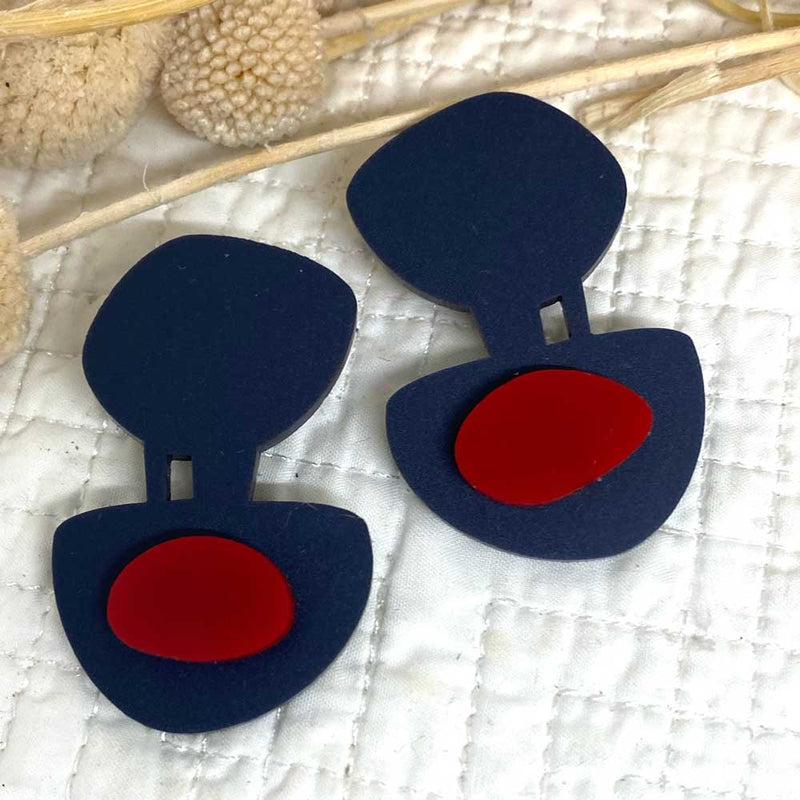 Double Pebble Earrings – Dark Navy and Red