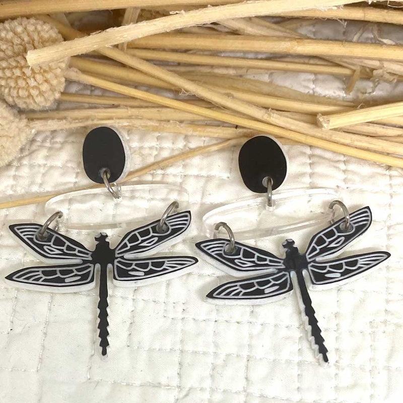 Dragonfly Earrings - Black and White