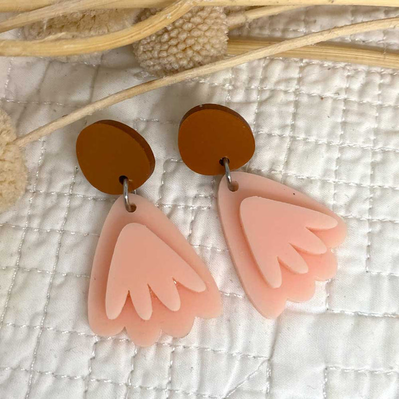 Duckie earrings - Pale Pink  and Copper