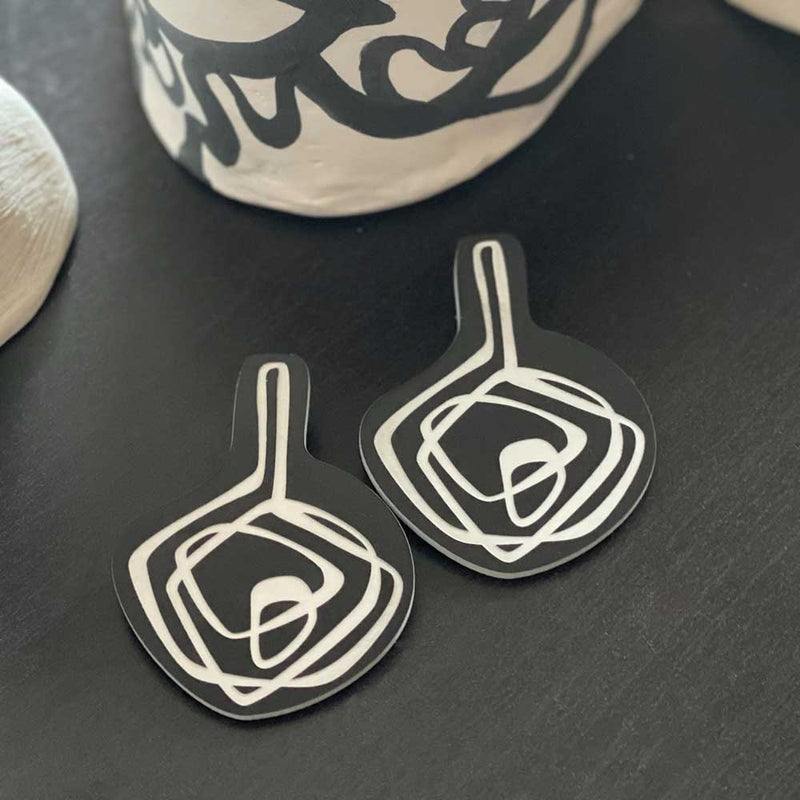 Edgy Etch Earrings - black and white