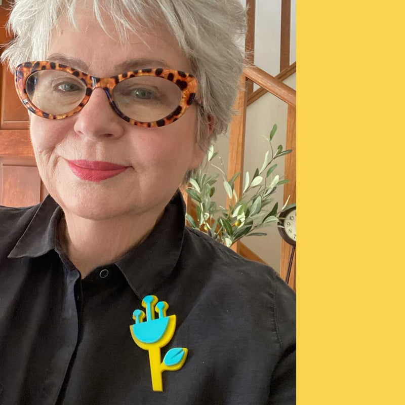 Flower Brooch - Yellow and Aqua