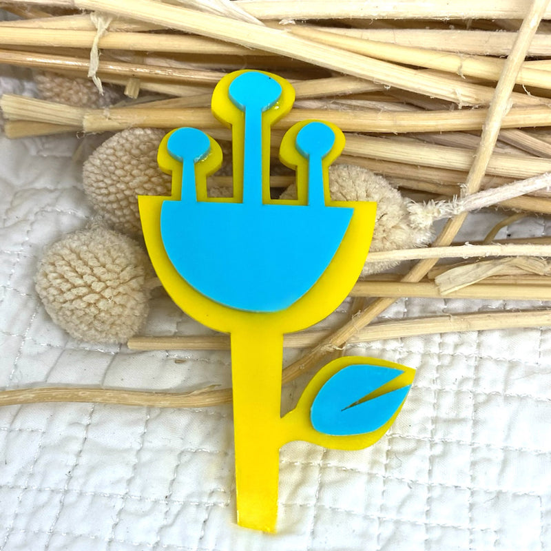Flower Brooch - Yellow and Aqua