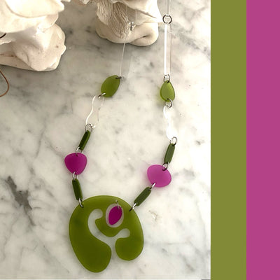 Olive and Dark Pink Medium Length Necklace