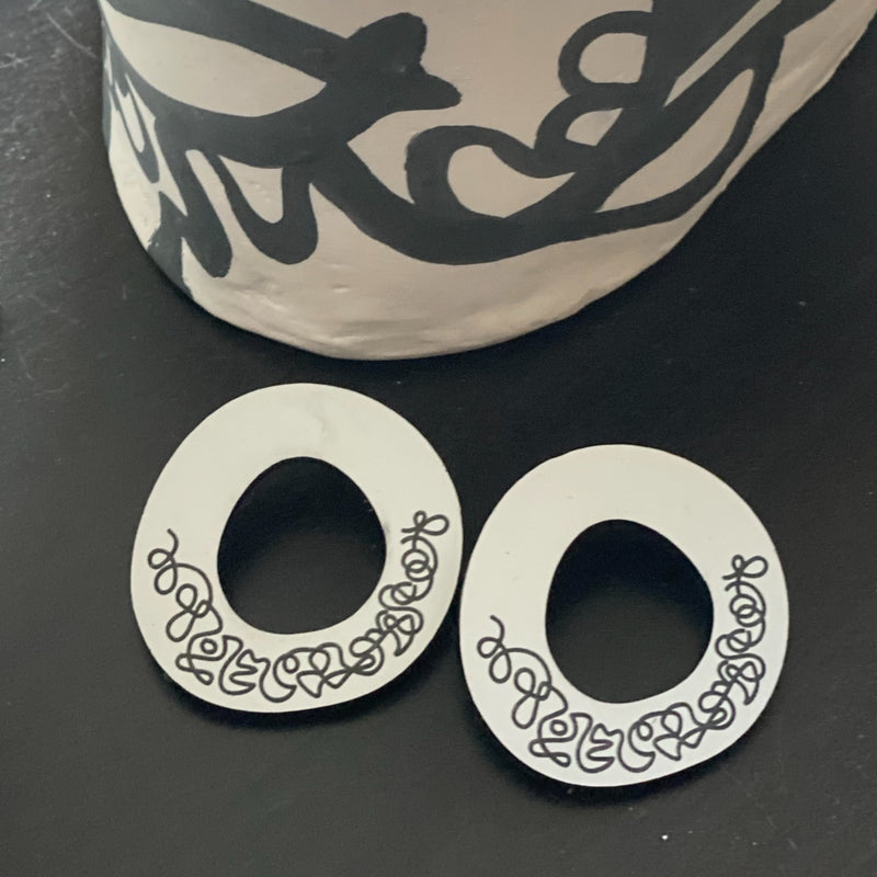 Scribbles Earrings - White and Black -  Donut Shape