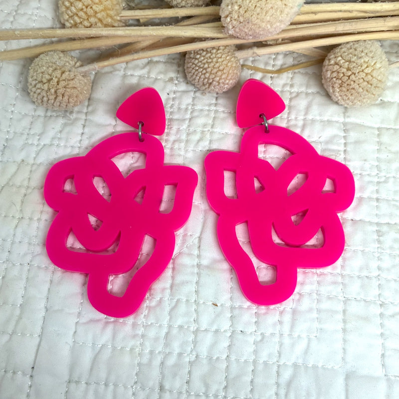 Calamari earrings - hot pink