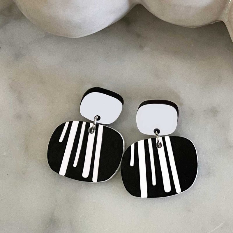 Love Stripes Earrings - Black and White  - Small