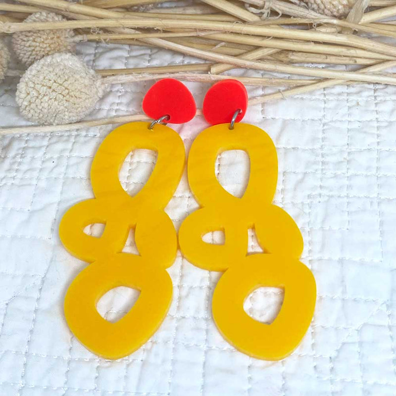 Odette Earring - Dark Yellow and Neon Red