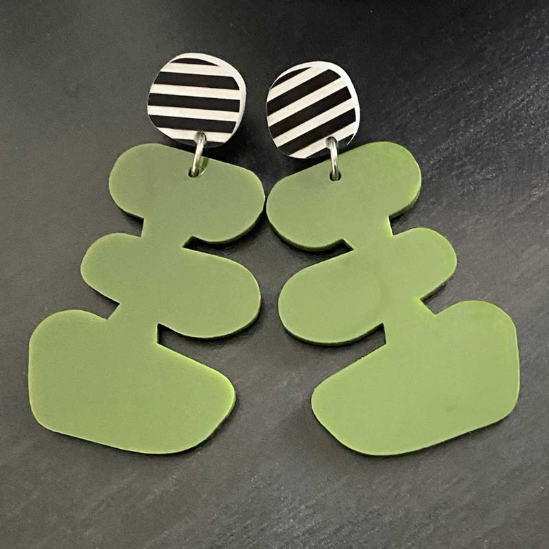 Bambam Earrings - olive green with black and white ear button