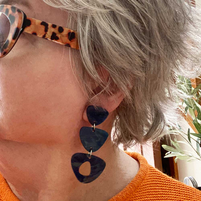Roberta Earrings - Blue Marble acrylic