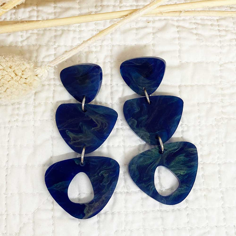 Roberta Earrings - Blue Marble acrylic