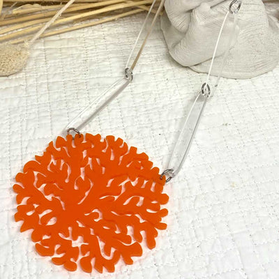 Round Coral Centrepiece Short Necklace - Orange
