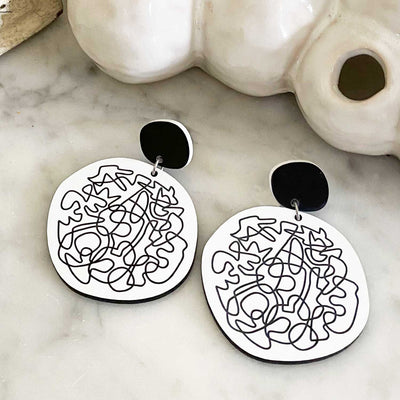 Scribbles Earrings - White and Black - Large