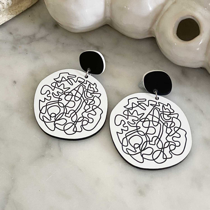 Scribbles Earrings - White and Black - Large