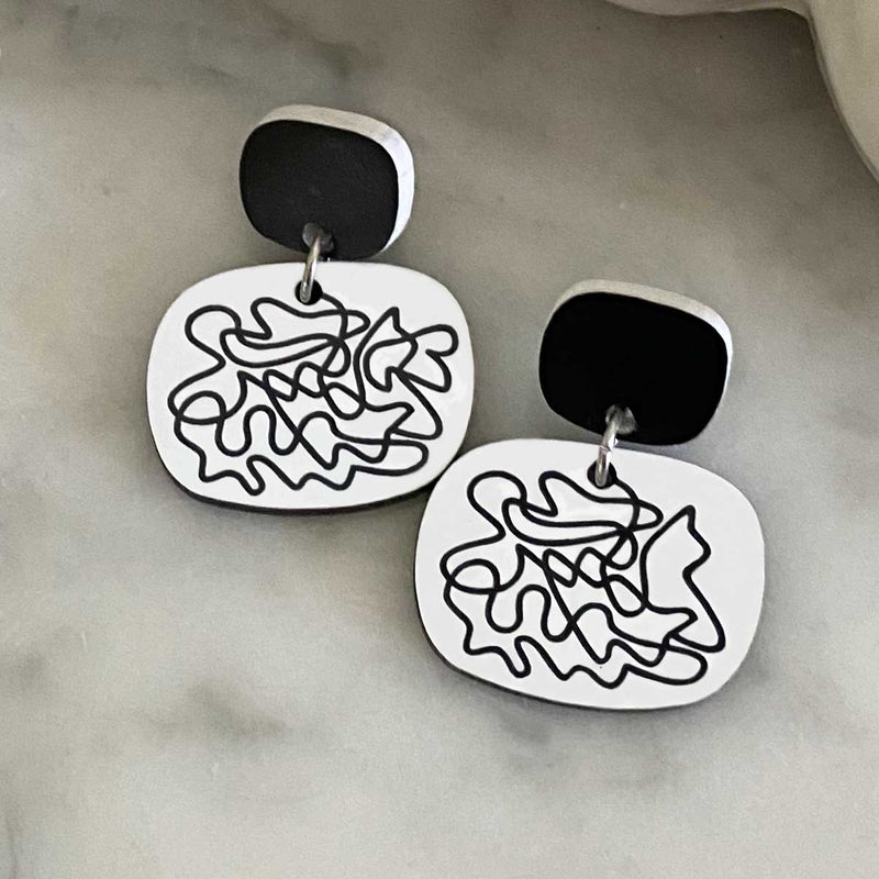 Scribbles Earrings - White and Black - Small
