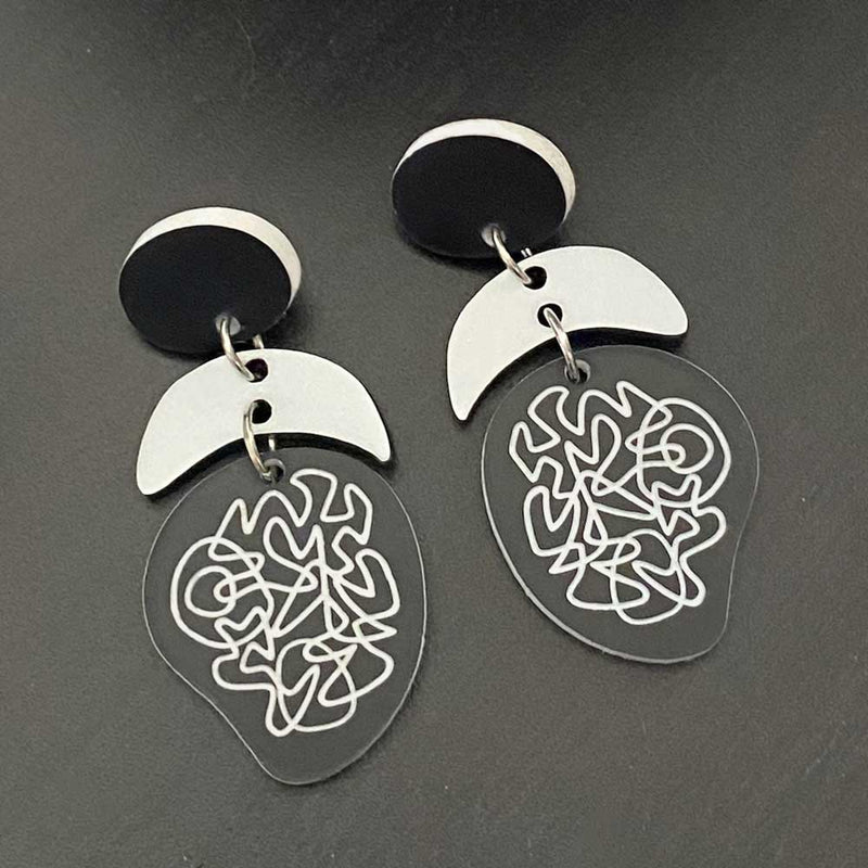 Scribbles Earrings - Black and White - Trio