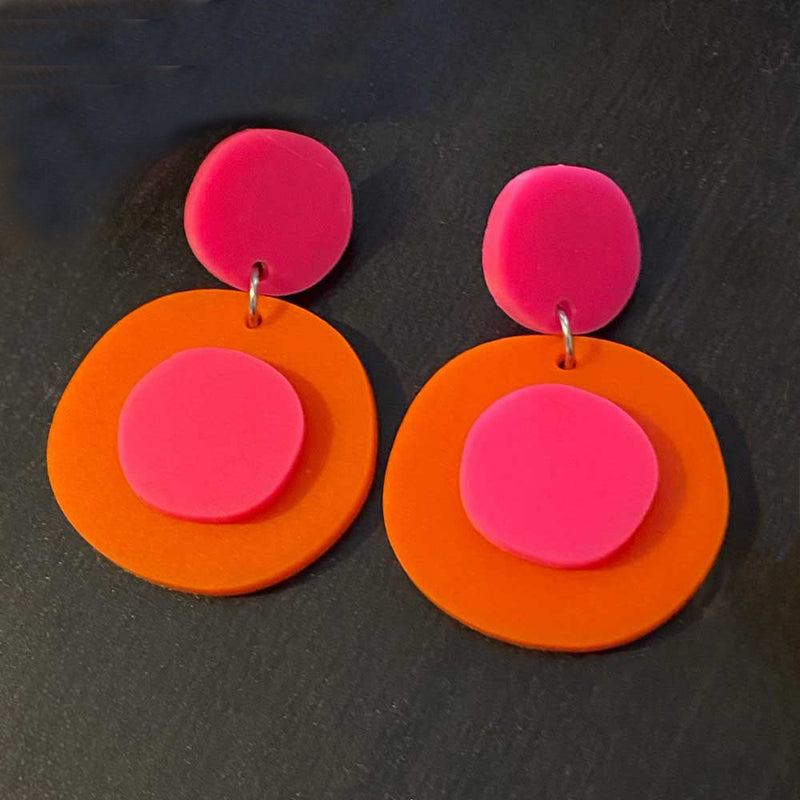 Triplet Earrings - Orange, Hot Pink