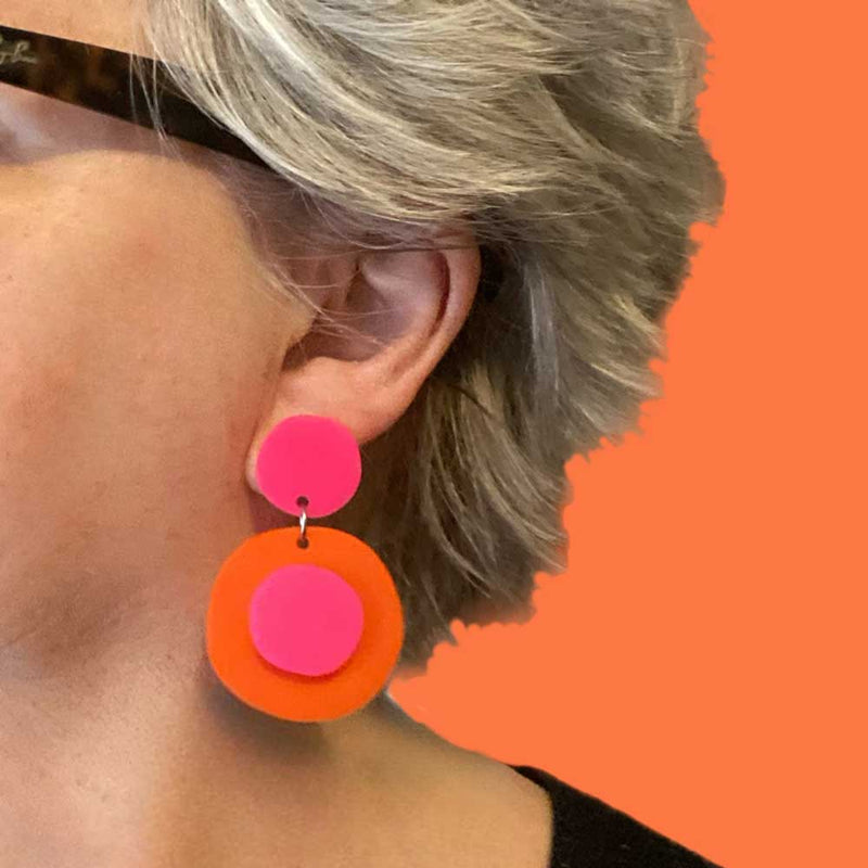 Triplet Earrings - Orange, Hot Pink