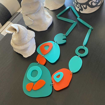 Teal, Aqua and Orange Necklace