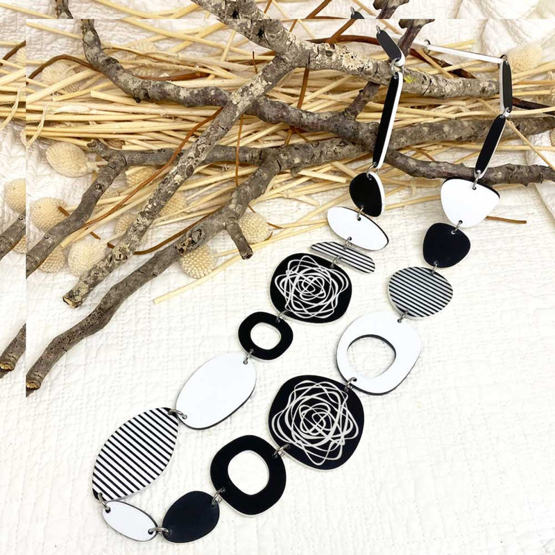 Black and White Etched Long Necklace