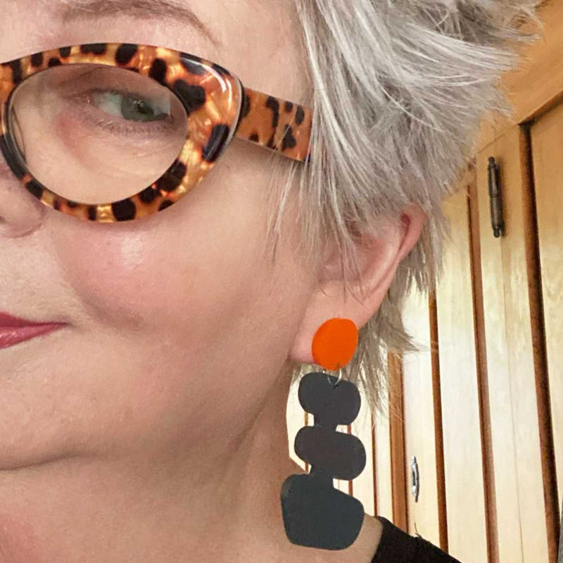 Bambam Earrings - dark grey and orange earrings