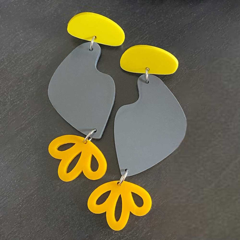 Chookie Earrings - dark grey, lemon and yellow earrings