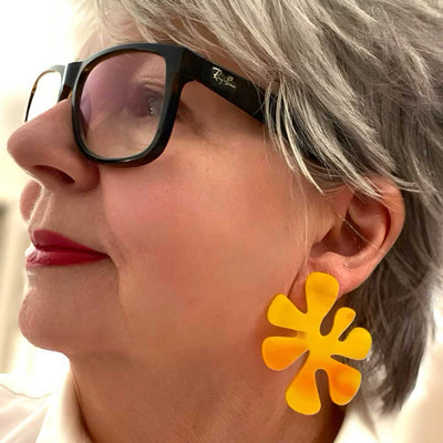 Mod Flower -yellow orange earrings