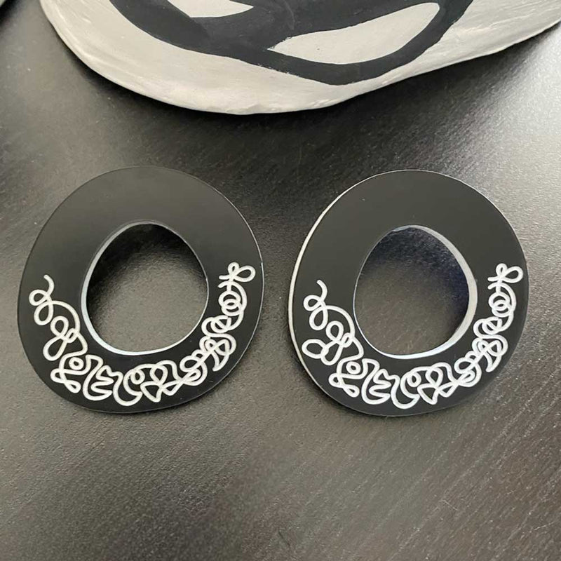 Scribbles Earrings - Black and White- Donut Shape