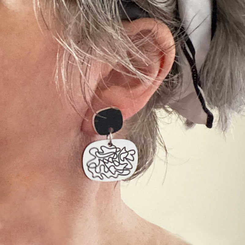 Scribbles Earrings - White and Black - Small