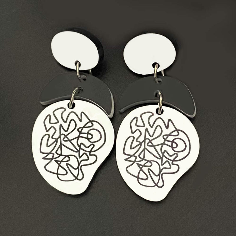 Scribbles Earrings - White and Black- Trio