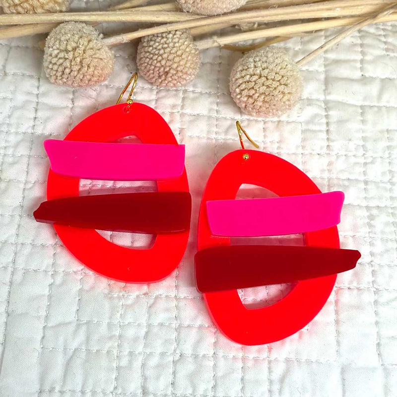 Two Stroke earrings - neon red, hot pink and red