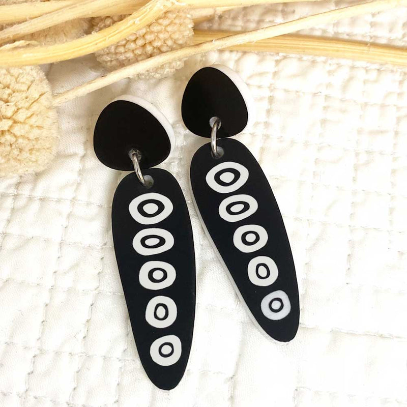 Zeros Earrings – Black White etch design