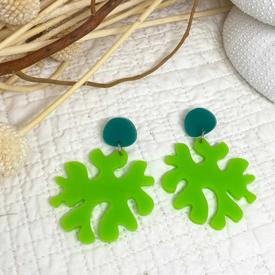 Round Coral Earring - Lime and Jade, Medium Size