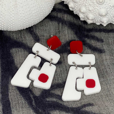 Domino No. 3 Earring - White and Red