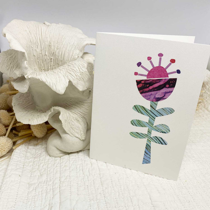 Gift Card - Single Pink Crown Flower with Six Leaves