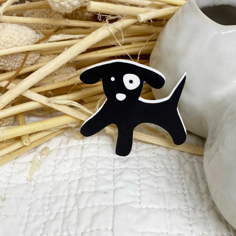 Black Puppy with Eye White Patch Brooch