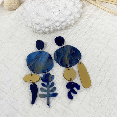 Bojangles - Blue Marble and Gold Earring