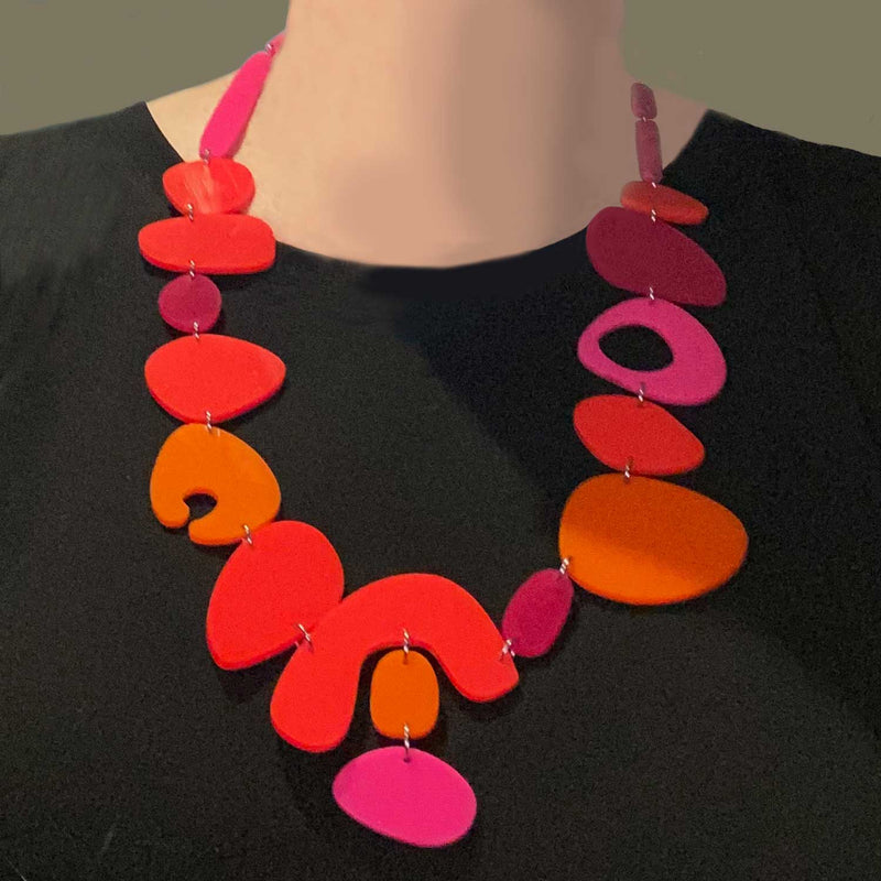 Orange, Magenta, Hot Pink & Neon Red Medium Length Necklace