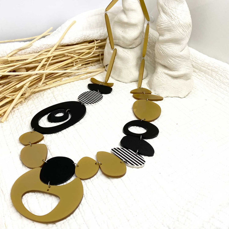 Gold, Black & White Long Necklace