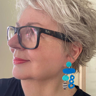 Bobo Earrings  – blue, aqua, black and white
