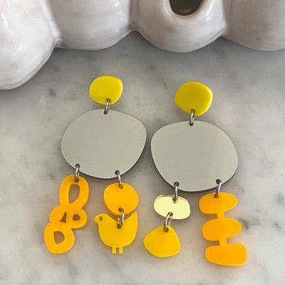 Bojangles earrings – Silver, Yellow & Lemon