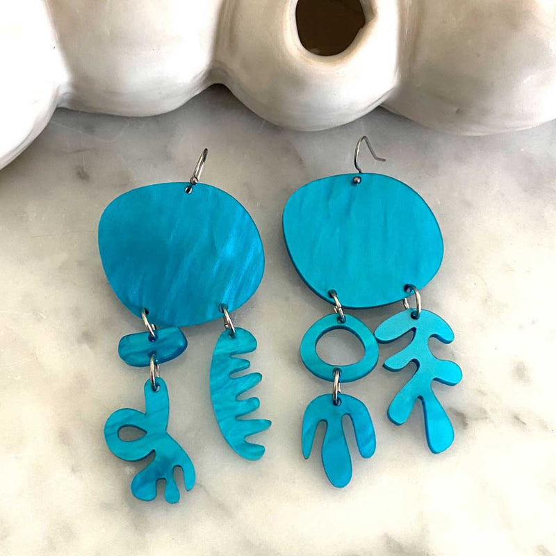 Bojangles earrings – Aqua Ripple